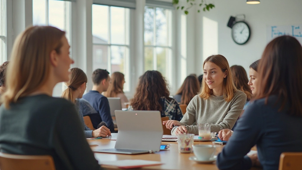 Diverse groep volwassenen die Nederlands leren in een moderne klasomgeving