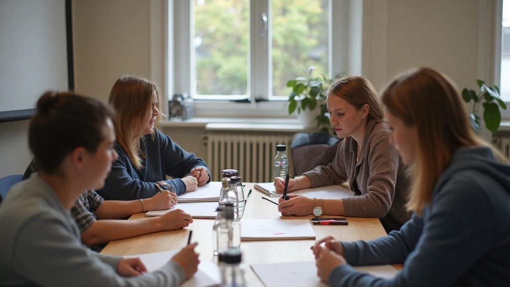 Taalstudenten in groepswerk